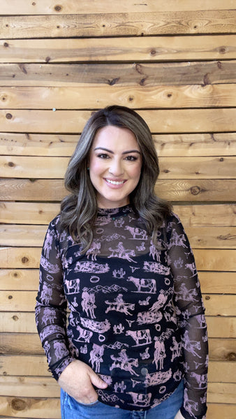Western Scene Mesh Top