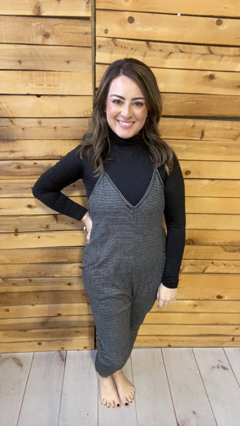 Casual Striped V-Neck Strappy Jumpsuit
