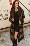Black Aztec w Fur Collar Coat