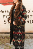 Black Aztec w Fur Collar Coat