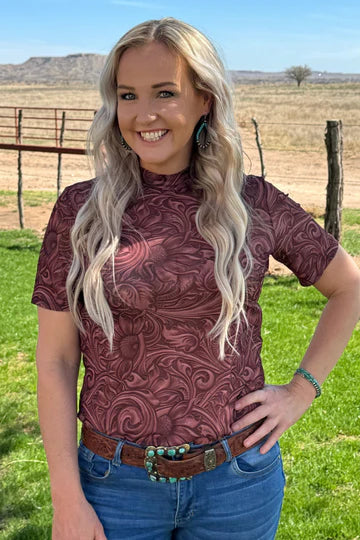 Country Roads Short Sleeve Mesh Top