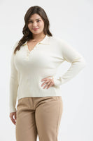 Plus Collard Gold Snap Long Sleeve