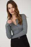 Ribbed Long Sleeve Henley Knit Top