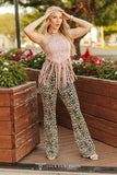 Leopard High Rise Raw Hem Flare Jeans 32in Inseam