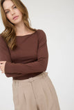 Boat Neck Long Sleeve Solid Knit Top