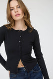 Ribbed Long Sleeve Button Known Knit Top
