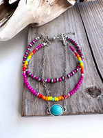 3 Layered Navajo Style Pearl Bead & Stone Concho Bracelet