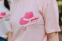 Cowgirl Hat Embroidery Tee - Pink