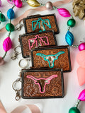 Western Cowhide Leather Keychain Wallet
