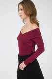 Off Shoulder Wrap Long Sleeve Knit Top