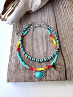 3 Layered Navajo Style Pearl Bead & Stone Concho Bracelet