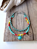 3 Layered Navajo Style Pearl Bead & Stone Concho Bracelet