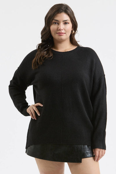 Plus Solid Crewneck Front Seam Sweater