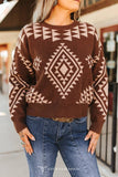 Mocha Brown Beige Aztec Knitted Long Sleeve Sweater