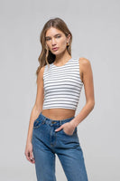 Stripe Round Neck Crop Top