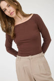 Boat Neck Long Sleeve Solid Knit Top