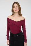 Off Shoulder Wrap Long Sleeve Knit Top