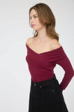 Off Shoulder Wrap Long Sleeve Knit Top