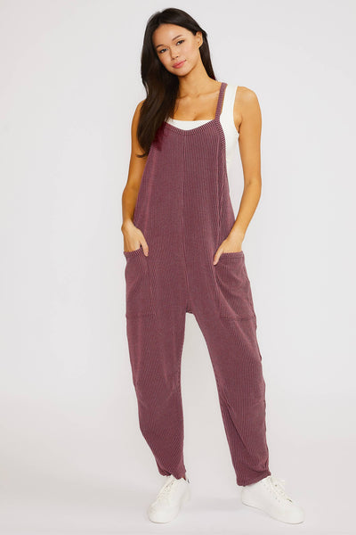Casual Ribbed Sleeveless Jumpsuit with Pockets