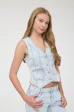 V-Neck Sleeveless Button Down Denim Vest