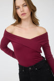 Off Shoulder Wrap Long Sleeve Knit Top