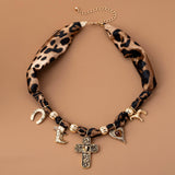 Leopard Cross Scarf Charm Necklace