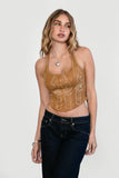 MARGEE Western Embroidered Suede Self-Tie Halter Top