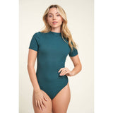 Solid Rib Double Layer Short Sleeve Soft Casual Bodysuit