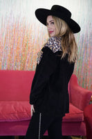 Black Corduroy Shacket W Leopard Detail