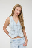V-Neck Sleeveless Button Down Denim Vest