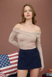 Off Shoulder Wrap Long Sleeve Knit Top