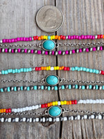 3 Layered Navajo Style Pearl Bead & Stone Concho Bracelet