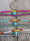3 Layered Navajo Style Pearl Bead & Stone Concho Bracelet