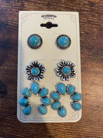 Turquoise Stone Three Earring Set