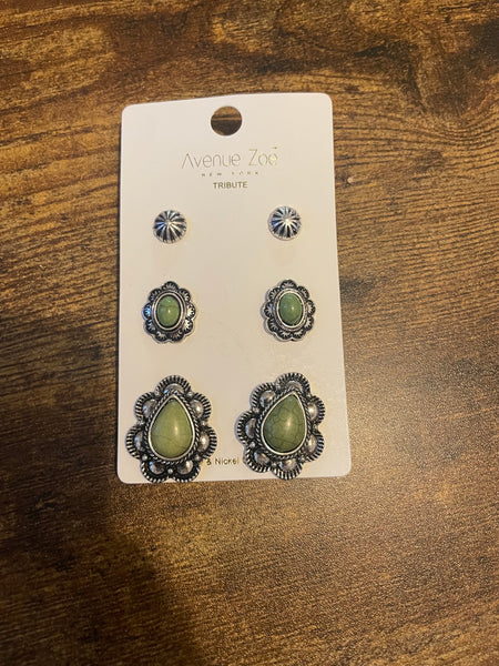Green Stone Earring Set
