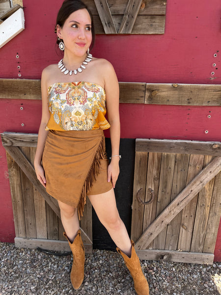 Mustard clearance fringe skirt