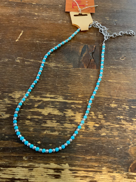 Short Turquoise and Silver Bead Necklace