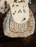 Woven Backpack with Cowhide