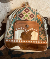 Woven Backpack with Cowhide