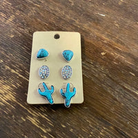 Turquoise Stone Three Earring Set