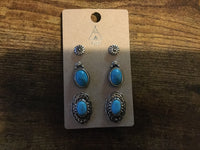 Turquoise Stone Three Earring Set