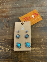 Turquoise Stone Three Earring Set