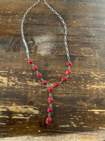 Stone and Chain Lariat Necklace