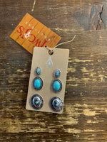 Turquoise Stone Three Earring Set