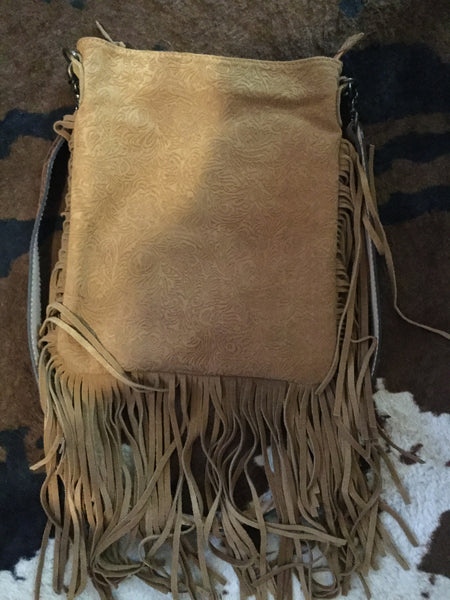 Leather messenger tooled detail bag