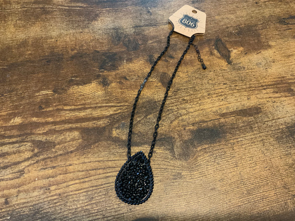 Black Crystal Teardrop Necklace