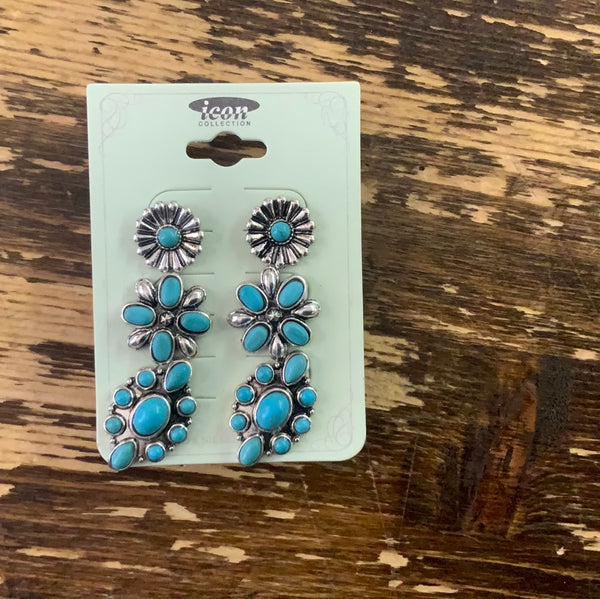 Turquoise Stone Three Earring Set