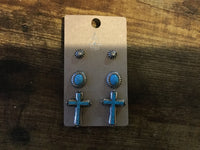 Turquoise Stone Three Earring Set