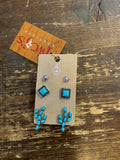 Turquoise Stone Three Earring Set