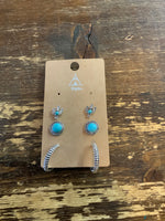 Turquoise Stone Three Earring Set